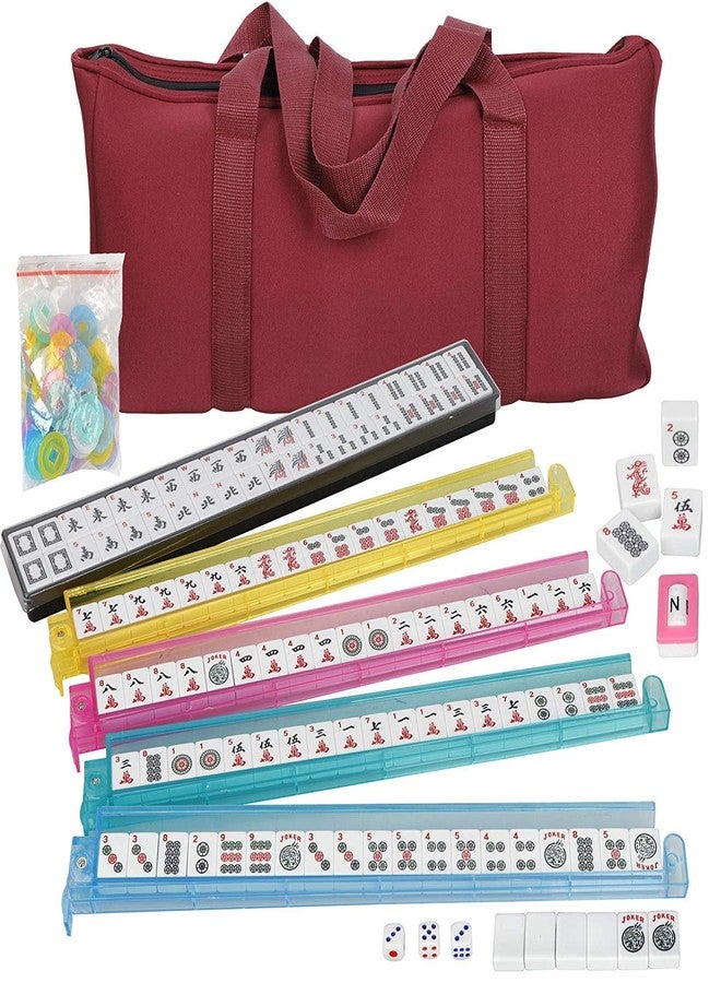 HNDTEK American Mahjong Set 166 Tiles, 4 Colors All-in-One Rack/Pushers, Red Soft Bag and Accessories -Classic Full Size Complete Mahjong Set. - Image 2